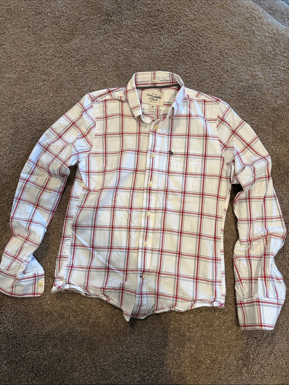 Abercrombie & Fitch White Shirt with Red Windowpane Plaid